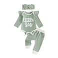 thumbnail image 1 of RUINIXCW Baby Girl 'Little Sister' 3-Piece Outfit Ruffle Sleeves Romper Pants  Bow Headband, 1 of 6