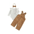 thumbnail image 1 of RUINIXCW Baby Girl Thanksgiving Outfits Ribbed Long Sleeve Romper Embroidered Corduroy Overall Pants and Bow Headband 3 Piece Fall Set, 1 of 8