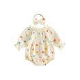 thumbnail image 1 of RUINIXCW Baby Girl Tulip Print Romper Long Sleeve Smocked Bust Bodysuit Headband, 1 of 8