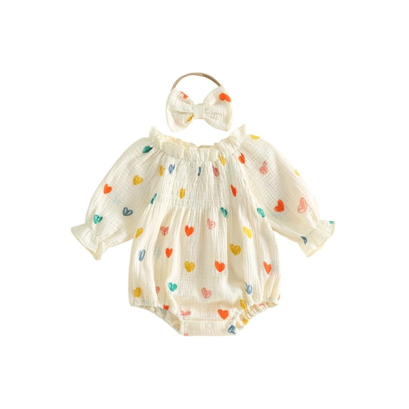 RUINIXCW Baby Girl Tulip Print Romper Long Sleeve Smocked Bust Bodysuit Headband