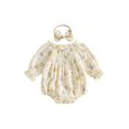 thumbnail image 1 of RUINIXCW Baby Girl Tulip Print Romper Long Sleeve Smocked Bust Bodysuit Headband, 1 of 7