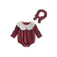 thumbnail image 1 of RUINIXCW Baby Girl Winter Outfits Long Sleeve Plaid Print Romper with Headband, 1 of 8