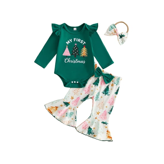 RUINIXCW Baby Girls Christmas Outfit Long Sleeve Romper Print Pants Headband