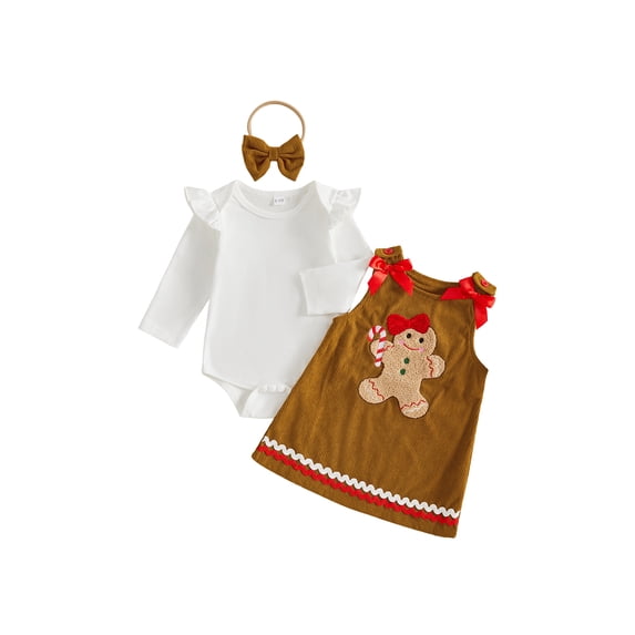 RUINIXCW Baby Girls Christmas Outfit Romper and Gingerbread Overall Dress Headband