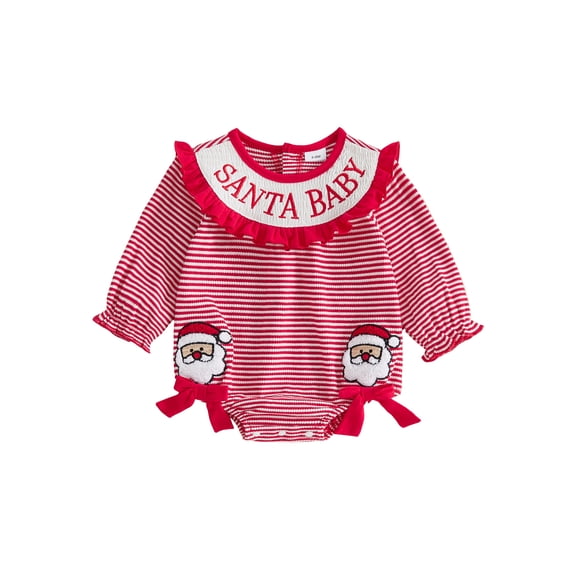 RUINIXCW Baby Girls Christmas Romper Embroidery Striped Fall Long Sleeves Bodysuit