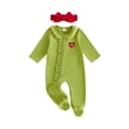 thumbnail image 1 of RUINIXCW Baby Girls Christmas Zipper Romper Green Plush Trim Jumpsuits and Headband Cosplsy, 1 of 4
