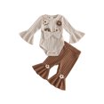 thumbnail image 1 of RUINIXCW Baby Girls Fall Outfits Long Sleeve Floral Embroidery Romper Flared Pants, 1 of 8