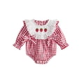thumbnail image 1 of RUINIXCW Baby Girls Fall Plaid Romper Strawberry Embroidery Lace Ruffles Bodysuits, 1 of 8