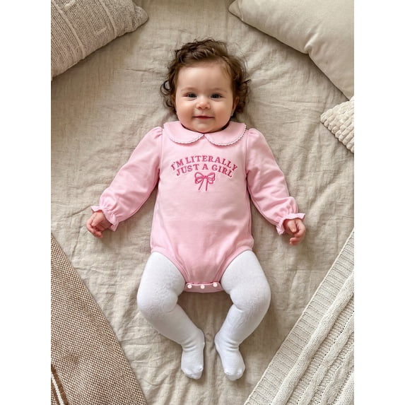 RUINIXCW Baby Girls Romper, Long Sleeve Embroidery Letters Bow Bodysuit Clothes for Casual Daily