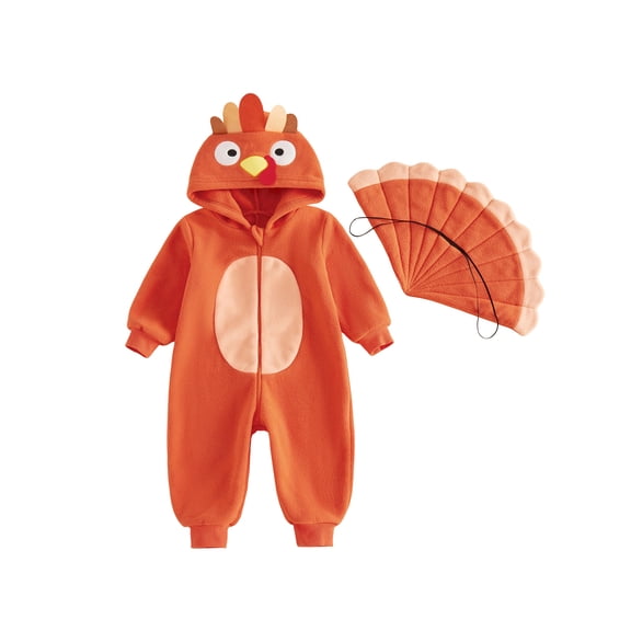 RUINIXCW Baby Thanksgiving Turcky Costume Newborn Infant Boy Girl Halloween Cosplay Outfit Fall Winter Warm Romper Long Sleeve Zipper Hooded Jumpsuit