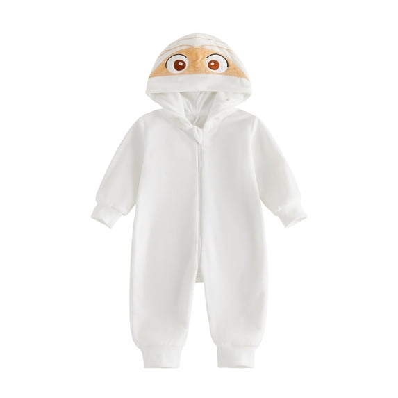 RUINIXCW Baby Halloween Mummy Costume Newborn Infant Boy Girl Halloween Cosplay Outfit Fall Winter Warm Romper Long Sleeve Zipper Hooded Jumpsuit