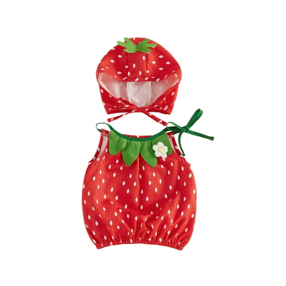 RUINIXCW Baby Halloween Strawberry/Pumpkin/Ghost Halter Neck Romper with Hat