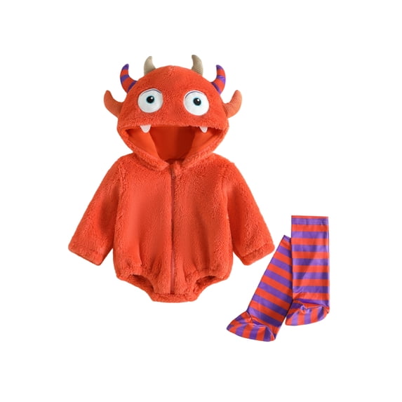 RUINIXCW Baby Monster Costume with Striped Stockings Set Infant Fleece Hooded Romper