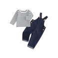 thumbnail image 1 of RUINIXCW Baby Outfit, Long Sleeve Crew Neck Stripes Romper with Denim Overall Pants Fall Outfit Clothing Set, 1 of 9