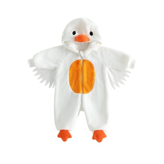 RUINIXCW Baby Plush White Goose Costume Toddler Long Sleeve Zipper Hooded Jumpsuit with Wings Halloween Cosplay Outfit