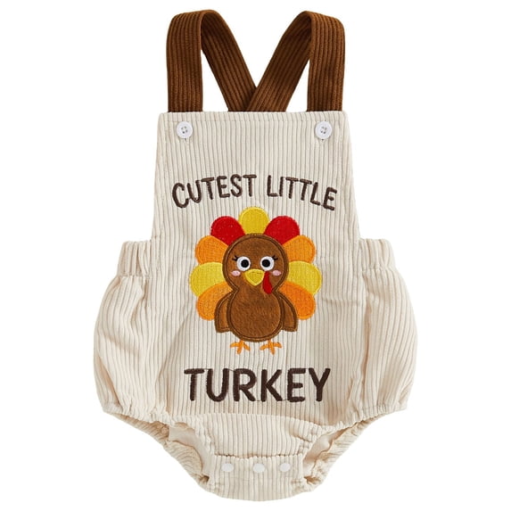 RUINIXCW Baby Thanksgiving Romper Letter Turkey Embroidered Sleeveless Overalls