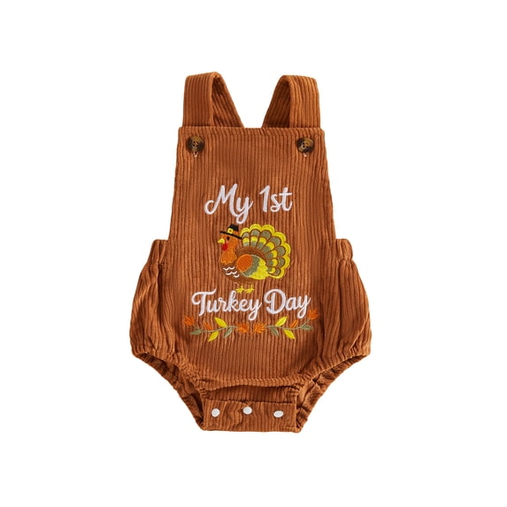 RUINIXCW Baby Thanksgiving Romper Overalls Turkey Embroidery Sleeveless Bodysuit