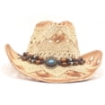 thumbnail image 1 of RUINIXCW Boho Straw Cowboy Hats for Men Women Straw  Cowgirl Hat Summer Beach Western Wide Brim Hats Hollow Sun Hat with Decorative Bands Chin Strap, 1 of 7