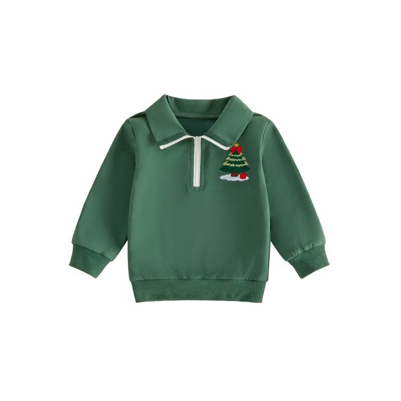 RUINIXCW Boy Christmas Sweatshirt Letter Embroidery Long Sleeve Lapel Pullover
