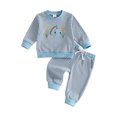 thumbnail image 1 of RUINIXCW Boy Fall Waffled Outfits Stripe Long Sleeve Sweatshirts Joggers Pants, 1 of 7