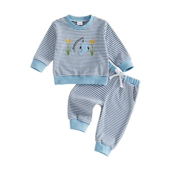 RUINIXCW Boy Fall Waffled Outfits Stripe Long Sleeve Sweatshirts Joggers Pants