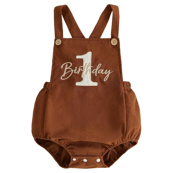 RUINIXCW Boy First Birthday Corduroy Overalls Letter Embroidered Sleeveless Romper
