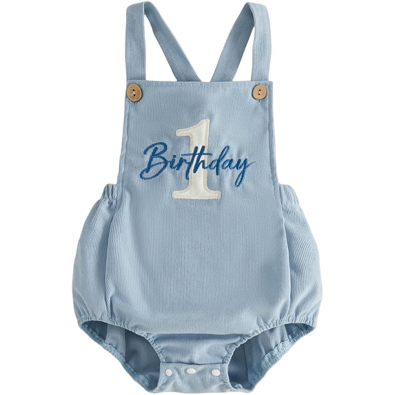 RUINIXCW Boy First Birthday Corduroy Overalls Letter Embroidered Sleeveless Romper