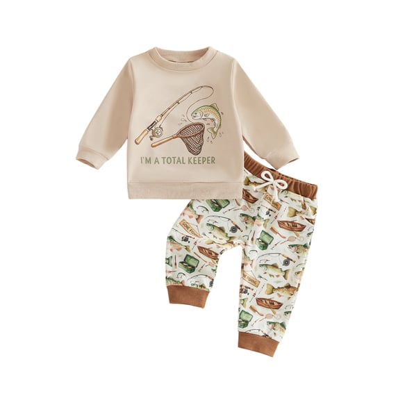 RUINIXCW Boys 2Pcs Fall Outfits Long Sleeve O Neck Letter Print Sweatshirt Fish Print Pants Sets