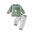 thumbnail image 1 of RUINIXCW Boys 2Pcs Fall Outfits Long Sleeve O Neck Letter Print Sweatshirt Fish Print Pants Sets, 1 of 9