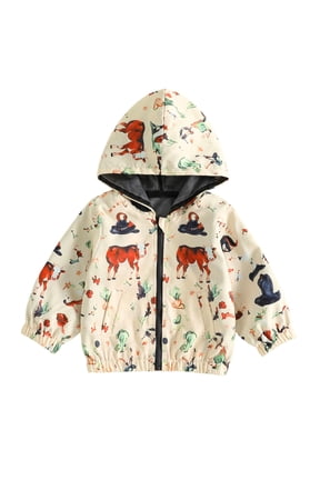 Boys Autumn Coat Long Sleeve Western Elements Pattern Print Hooded Jacket