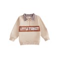 thumbnail image 1 of RUINIXCW Boys Quarter Zip Sweatshirt Thanksgiving Letter Turkey Embroidery Plaid Lapel Long Sleeve Pullover, 1 of 8