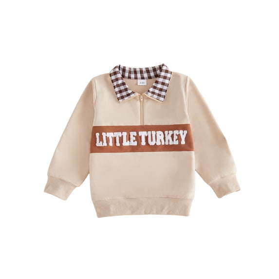 RUINIXCW Boys Quarter Zip Sweatshirt Thanksgiving Letter Turkey Embroidery Plaid Lapel Long Sleeve Pullover