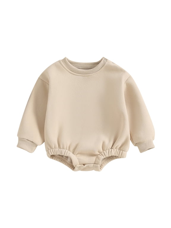 RUINIXCW Bubble Romper Baby Girl Boy Newborn Warm Fleece Sweater Romper Solid Crewneck Sweatshirt Long Sleeve Bodysuit Thick Spring Fall Winter Clothes