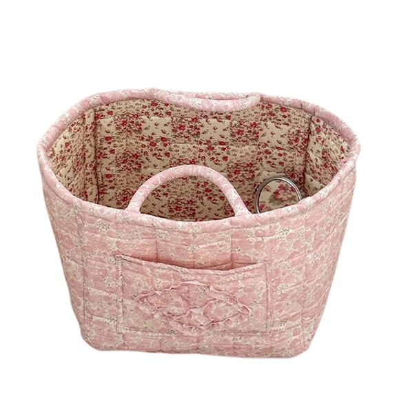 RUINIXCW Quilted Baskets with Handles Floral Storage Basket Boho Laundry Basket Fabric Tote Bag for Organizing Foldable Nursery Hamper Quilted Storage Basket for Car Clothes Toys Storage 10*9*12in