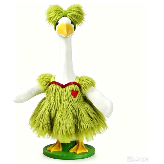 RUINIXCW Christmas Elf Porch Goose Outfit for 23 inch Cement Plastic Garden Holiday Porch Goose Statue Goose Clothes Faux Fur Dress Headband Set Yard Patio Lawn Art Decor (No Goose)