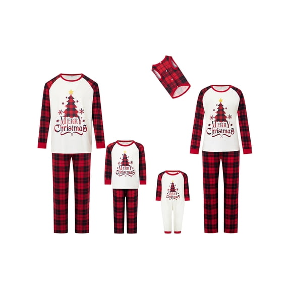 RUINIXCW Christmas Family Matching Pajamas Set Print Long Sleeve Tops Plaid Pants