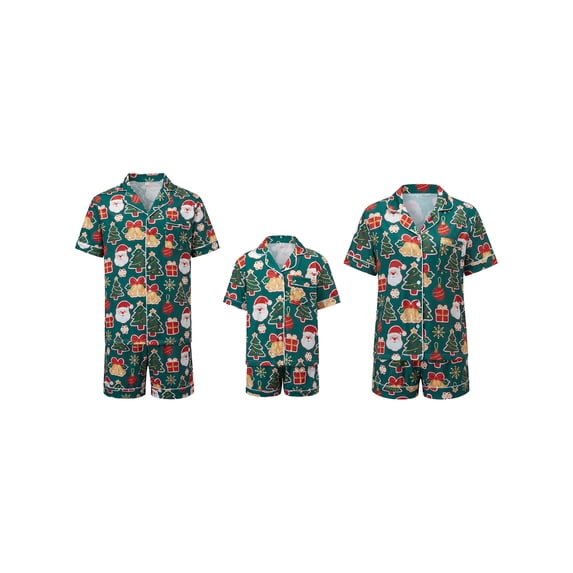 RUINIXCW Christmas Family Pajamas Matching Set Short Sleeve Christmas Elements Print Shirt Shorts Sleepwear