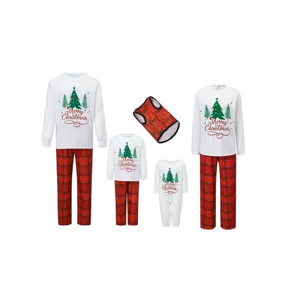 RUINIXCW Christmas Family Pajamas Matching Set Tree Print T-shirt with Plaid Pants
