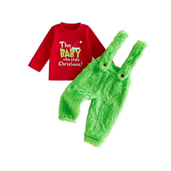 RUINIXCW Christmas Outfit for Toddler Girl Boy Long Sleeve Tops and Fuzzy Overalls