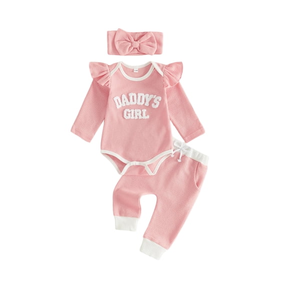 RUINIXCW Daddy's Girl Outfit Newborn Baby Girl Hospital Coming Home Outfit Infant Baby Girls Spring Fall Winter Clothes Ribbed Long Sleeve Romper and Pants Headband Set