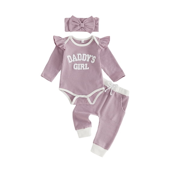 RUINIXCW Daddy's Girl Outfit Newborn Baby Girl Hospital Coming Home Outfit Infant Baby Girls Spring Fall Winter Clothes Ribbed Long Sleeve Romper and Pants Headband Set