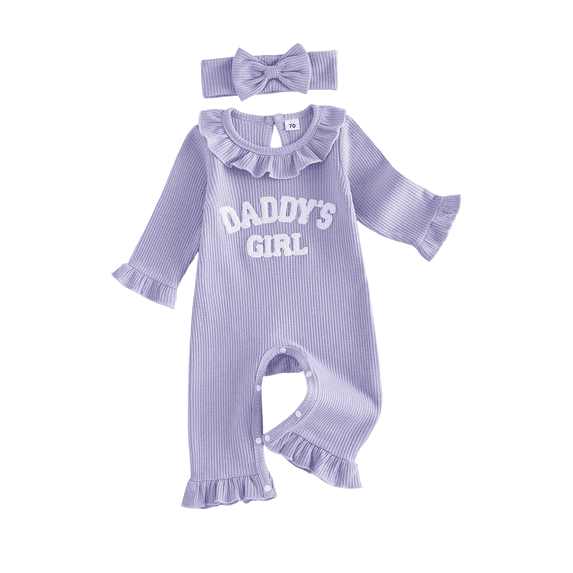 RUINIXCW Daddy's Girl Outfit Newborn Baby Girl Hospital Coming Home Outfit Waffled Romper Infant Baby Girls Fall Winter Clothes Long Sleeve Jumpsuit Headband Set