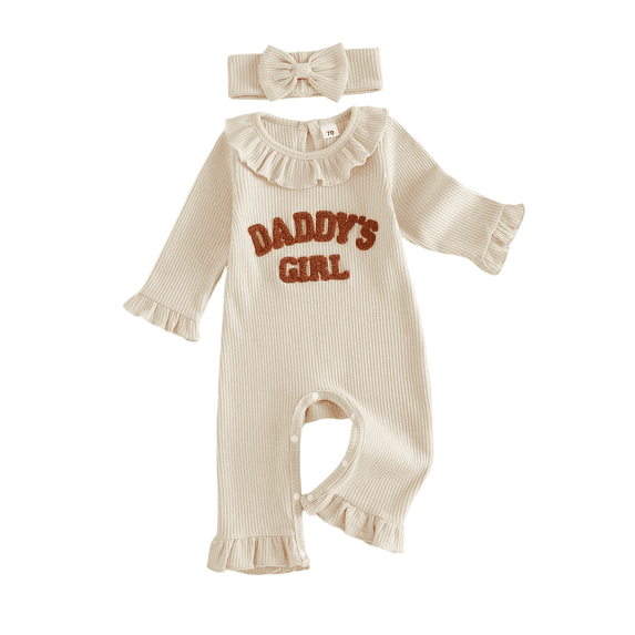 RUINIXCW Daddy's Girl Outfit Newborn Baby Girl Hospital Coming Home Outfit Waffled Romper Infant Baby Girls Fall Winter Clothes Long Sleeve Jumpsuit Headband Set