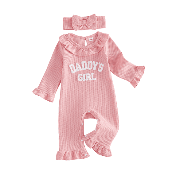 RUINIXCW Daddy's Girl Outfit Newborn Baby Girl Hospital Coming Home Outfit Waffled Romper Infant Baby Girls Fall Winter Clothes Long Sleeve Jumpsuit Headband Set