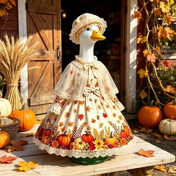 RUINIXCW Fall Thanksgiving Porch Goose Outfits for 23 inch Cement Plastic Goose Statue Accessories Holiday Porch Goose Clothes Pumpkin Dress Lace Shawl Hat Set Yard Patio Lawn Art Decor (No Goose)