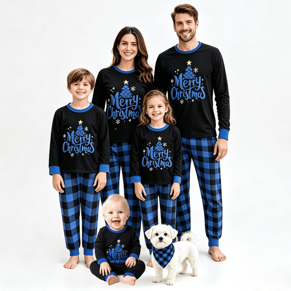 RUINIXCW Family Christmas Pajamas Matching Set Xmas Jammies Holiday Outfit for Couples Women Men Pet PJS Set Letters Print Sleepwear Loungewear