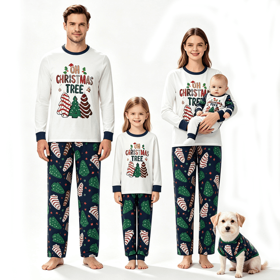RUINIXCW Family Christmas Pajamas Matching Set Xmas Outfit Holiday Jammies Letters Tree Long Sleeve Tops Pants Sleepwear for Adult Kids Toddler Baby