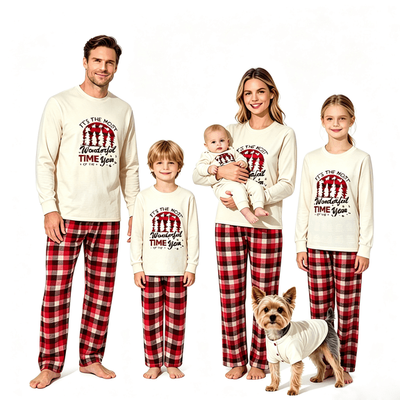 RUINIXCW Family Christmas Pajamas Matching Set Xmas Outfit Holiday Jammies for Adult Kids Toddler Baby Pet Long Sleeve Tops Plaid Pants Sleepwear