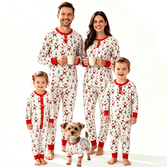 RUINIXCW Family Christmas Pajamas Matching Set Xmas Outfit Holiday Jammies for Adult Toddler Baby Button Long Sleeve Santa Tree Tops Pants Sleepwear