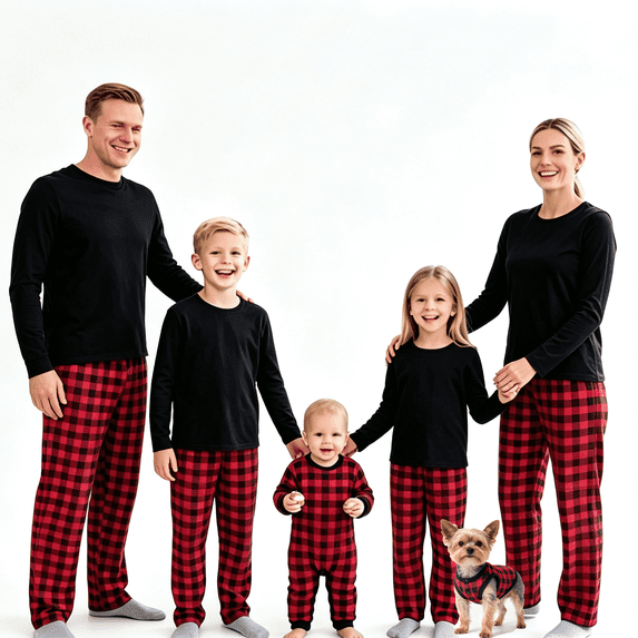 RUINIXCW Christmas Pajamas for Family Matching Pajamas Set Xmas Jammies Holiday Outfit for Couples Women Men PJS Set Plaid Sleepwear Loungewear